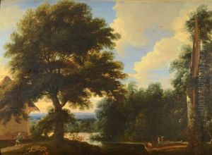 Wooded Landscape With Pond And Figures by Jacques d' Arthois