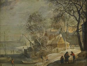 Hollandsk Stad I Vinterskrud by Jacques d' Arthois