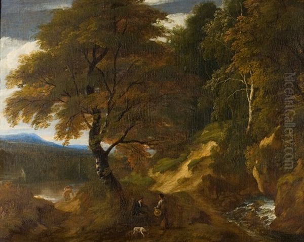 Baumreiche Landschaft Mit Tier- Und Figurenstaffage - view 1