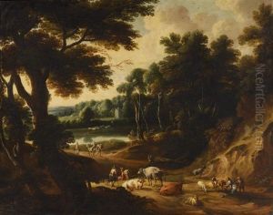 Weite Landschaft Mit Hirten by Jacques d' Arthois