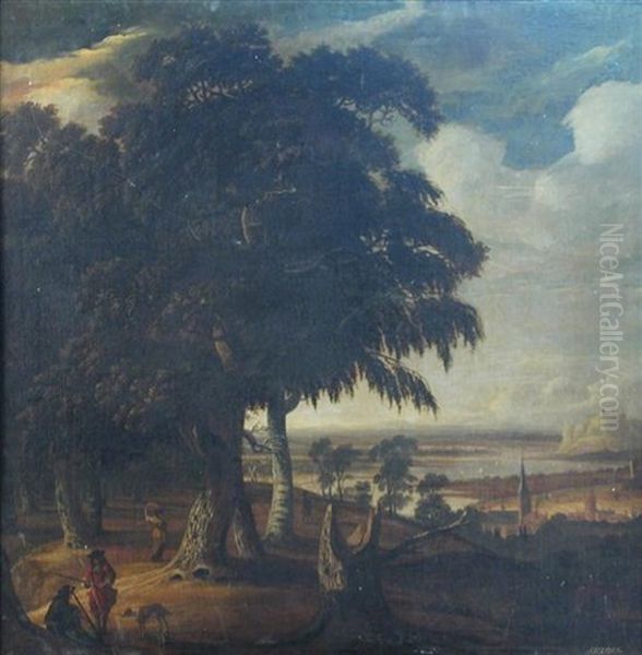 Autumn - With Sportsmen And A Hound In A Landscape - view 1