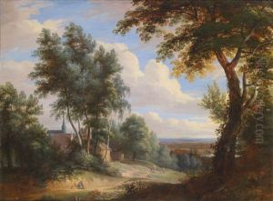 Hugelige Landschaft Mit Einem Dorf Zwischen Baumen Und Weitem Ausblick by Jacques d' Arthois