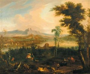 Extensive Capriccio Mountainous River Landscape With Figures In Foreground