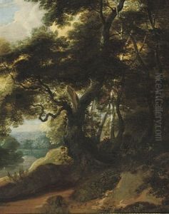 A River Landscape With An Entrance To A Wood A River Landscape With An Entrance To A Wood