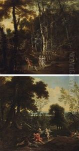 Meleager And Atalanta Leading The Hunt For The Caledonian Boar (+ Meleager Dealing The Death Blow To The Boar; Pair) by Jacques d' Arthois