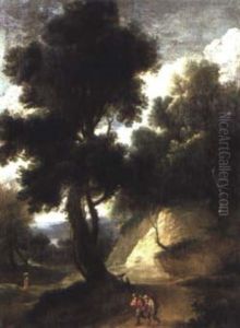 Promeneurs Dans Un Paysage Boise by Jacques d' Arthois