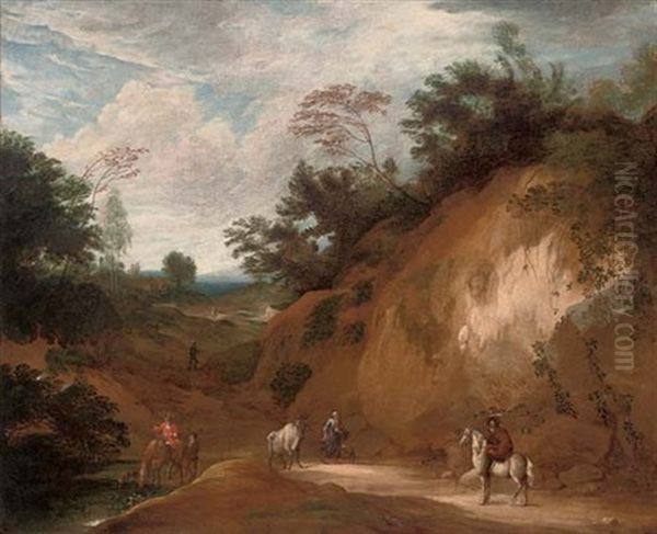 A Mountainous Landscape With Travellers On A Path - view 1