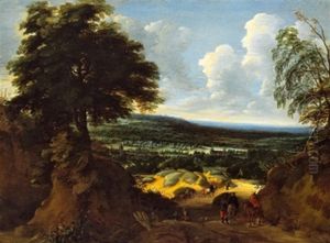 Blick In Den Foret De Soignes Bei Brussel Mit Einem Schloss Und Reitern