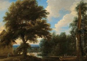 Waldlandschaft Mit Einem Teich Und Figuren by Jacques d' Arthois