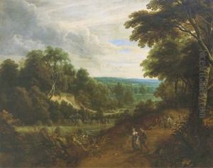 An Extensive Wooded Landscape With Peasants Haymaking And Returning From The Fields (collab. W/david Teniers Ii)