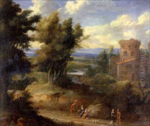 Paysage De Campagne Avec Des Promeneurs - view 1