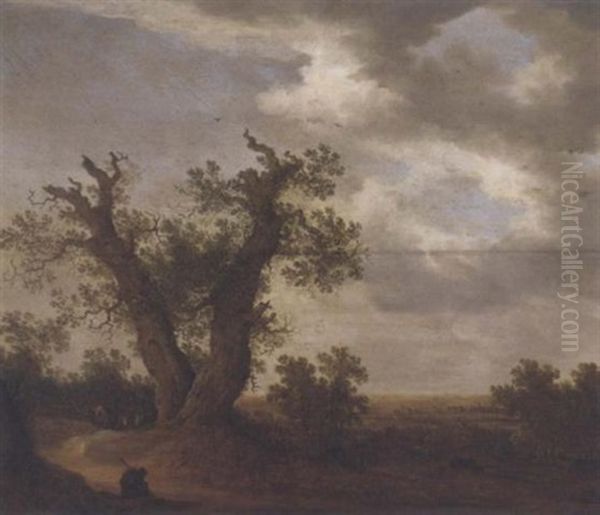 A Wooded River Landscape With Peasants Conversing On A Path - view 1