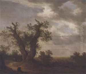 A Wooded River Landscape With Peasants Conversing On A Path by Jacques d' Arthois