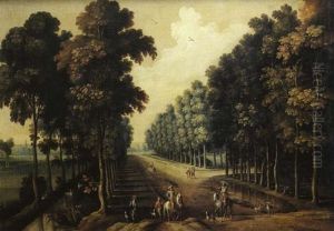 Cavaliers Dans Une Allee Bordee D'arbres by Jacques d' Arthois