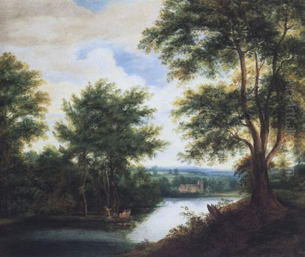 Flandrische Fluslandschaft Mit Kahnfahrern - view 1