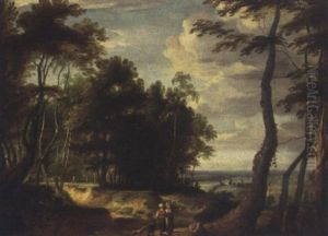 A Wooded Landscape With Peasants On A Path by Jacques d' Arthois
