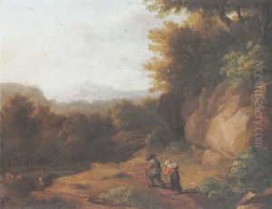 Travellers On A Path In A Wooded Landscape by Jacques d' Arthois