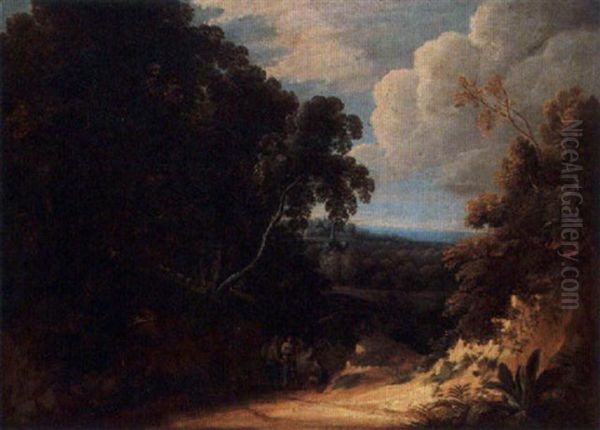 A Wooded Landscape With Peasants Resting On A Path - view 1