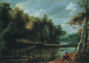 A Wooded River Landscape With Fishermen by Jacques d' Arthois