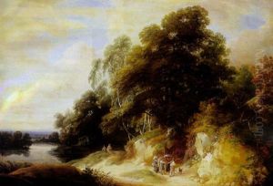 An Extensive River Landscape With A Party Of Travellers In The Foreground by Jacques d' Arthois