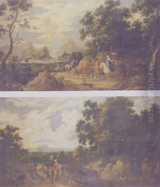 Extensive Mountainous Landscapes With Elegant Figures Hunting - view 1