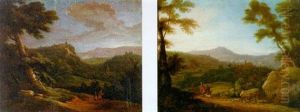 Italianate Landscape With Hunters At Sunrise by Jacques d' Arthois