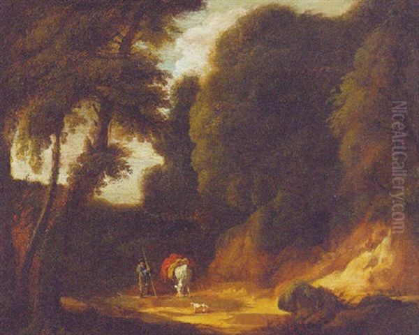 Wooded Landscape With A Traveller On A Track - view 1