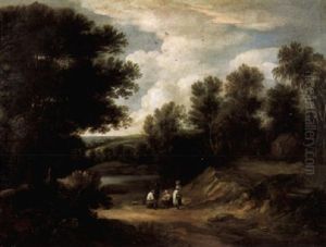 Landschaft Mit Figuren An Einem Fluss by Jacques d' Arthois
