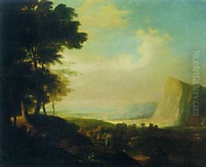 An Extensive Landscape With Travellers Resting On A Hillside by Jacques d' Arthois