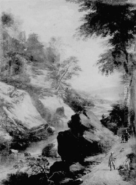 A Rocky River Landscape With Figures On A Path - view 1