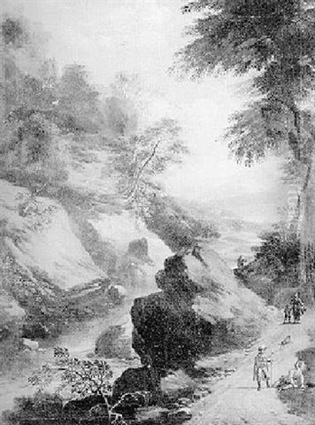 Rocky River Landscape With Figures On A Path - view 1