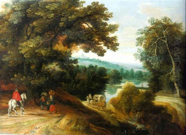 Peasants Returning From Market, An Elegant Traveller In A Wagon Beyond - view 1