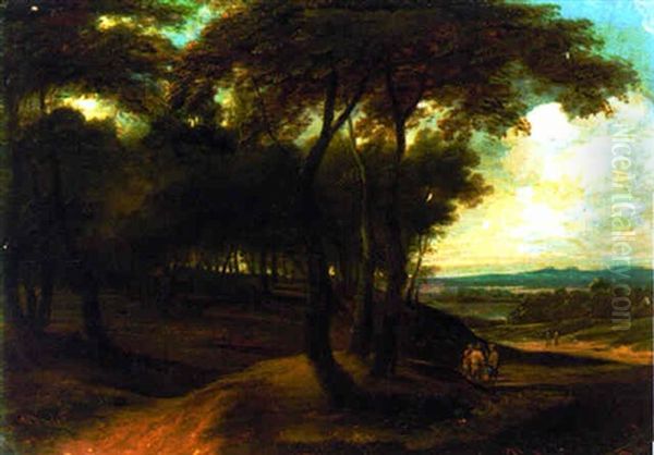 A Wooded Landscape With Figures On A Track - view 1