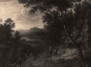 An Extensive Wooded Landscape With Peasants On A Track by Jacques d' Arthois