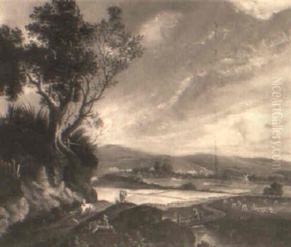 An Extensive Landscape With Travelers And Harvesters Working - view 1
