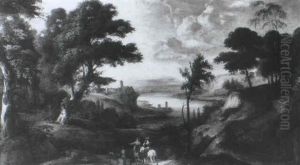 An Extensive Italianate Landscape With Travellers On A Track, A Lake And A Castle Beyond An Extensive Italianate Landscape With Travellers On A Track, A Lake And A Castle Beyond