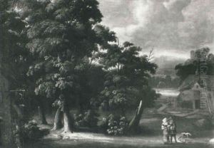 Figures Near Cottages In A Wooded Landscape by Jacques d' Arthois