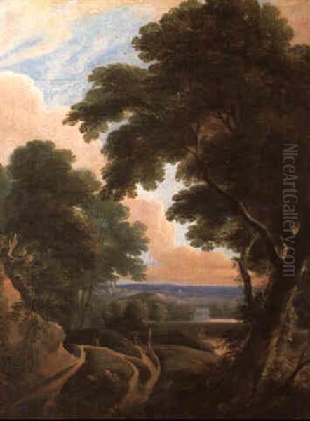 Waldlandschaft Mit Fernblick Und Reisenden - view 1