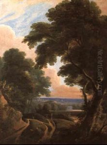 Waldlandschaft Mit Fernblick Und Reisenden by Jacques d' Arthois