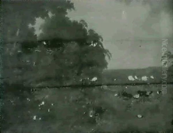 An Extensive Wooded Landscape With Travellers On A Path - view 1