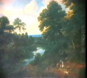 Reiter Und Wanderer An Einen Flusslauf. Reiter Und Wanderer An Einen Flusslauf.