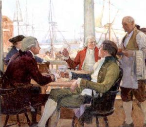 Four Colonial Men In Seaside Tavern