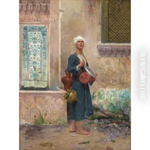 Arab In A Courtyard by Albert Emile Artigue