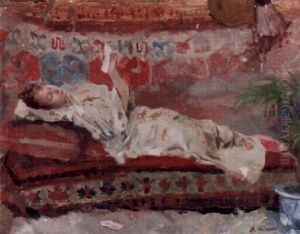 Interior Med Lasande Flicka Pa Divan by Albert Emile Artigue
