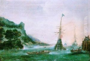 Marine Avec Vaisseaux Pres Du Rivage by Andries van Artvelt (Ertvelt)