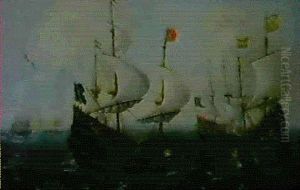 Navires En Pleine Mer Vaisseaux Hollandais Enbord De Plage by Andries van Artvelt (Ertvelt)