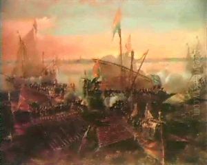 L'attaque D'un Navire Hollandais Par Des Galeres Espagnoles Dans Le Port D'anvers by Andries van Artvelt (Ertvelt)