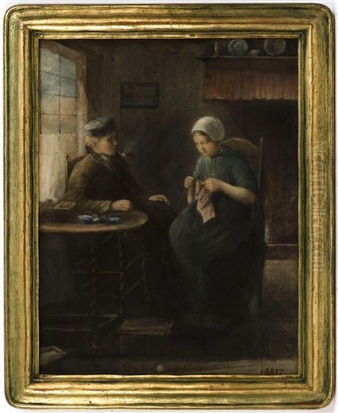 Interior Scene Of A Dutch Couple Seated At A Table - view 1