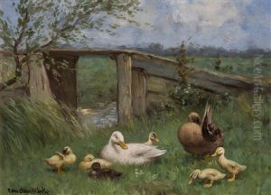 Ducklings Near The Water by David Adolf Constant Artz