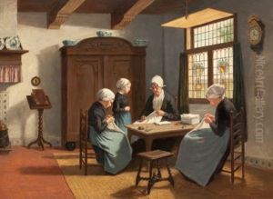 The Sewing Circle (by Matthijs Theodorus Mauritius Van Salk) by David Adolf Constant Artz